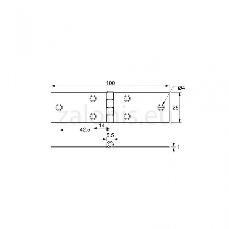 LONG HORIZONTAL STEEL FLAT HINGE 25x100